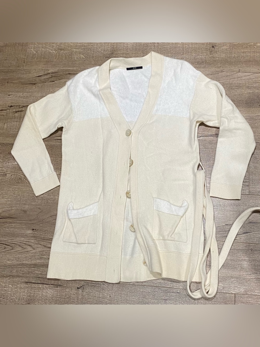 Hugo Boss Cream V-Neck Button Cardigan with Pockets